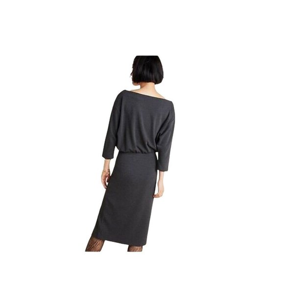 Anthropologie‎ Womens Carbon Gray Boat Neck Knit Midi Column Dress Size L - Picture 2 of 11